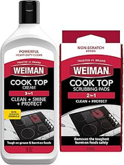 Weiman Heavy Duty Glass & Ceramic Cooktop Cleaner, 10 Oz & 3 Scrubbing Pads