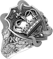 925 Sterling Silver King Crown Shield Ring with Snake Gothic Biker Knight Jewelry Size 6-15