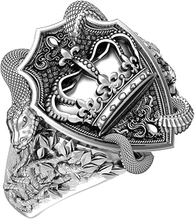 925 Sterling Silver King Crown Shield Ring with Snake Gothic Biker Knight Jewelry Size 6-15