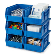 Quantum Storage Heavy-Duty Stackable Plastic Storage Bins for Workshop by QUANTUM STORAGE SYSTEMS – 11L x 17W x 5H, 897.0 cubic_inches, Plastic, Blue, Pack of 6