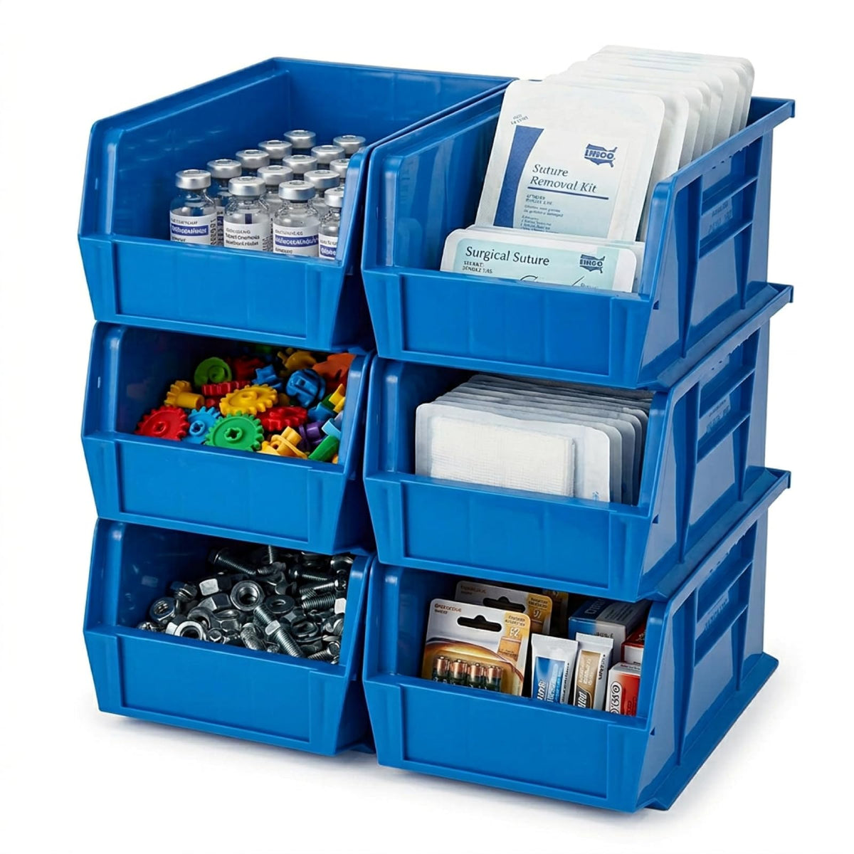 Quantum Storage Heavy-Duty Stackable Plastic Storage Bins for Workshop by QUANTUM STORAGE SYSTEMS – 11L x 17W x 5H, 897.0 cubic_inches, Plastic, Blue, Pack of 6