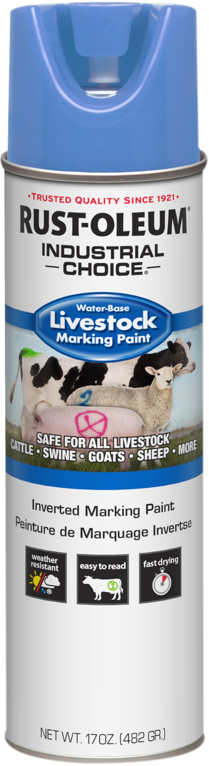 Livestock Marking Spray Paint by Rust-Oleum – 17 Ounce (Pack of 1), Fluorescent Blue, Model 383019