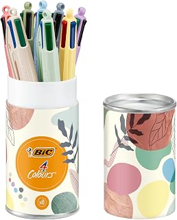 BIC 4 Colours Mineral & Pastel Ballpoint Pen Medium Tip (1.00mm) - Assorted Barrel in Mineral and Pastel Shades, Pack of 8