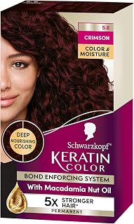 Schwarzkopf Keratin Color Permanent Hair Dye Cream, 5.8 Crimson, 1 Application - Professionally Inspired Hair Color Enriched with Keratin and Macadamia Nut Oil - Hair Dye with Pre-Serum,all Hair Types