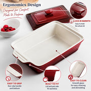 Lovecasa Stoneware Casserole Pan, 4.5 Quart, Gradient Red