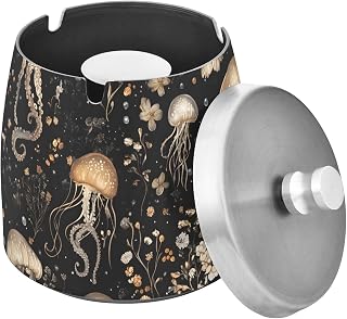 Jellyfish Pattern Splash Ashtray with Lid, Outdoor Ashtrays for Patio