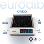 Commercial Induction Cooktop by Eurodib – Stainless Steel, Silver, Model CI1800