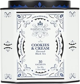 Harney & Sons Cookies & Cream Black Tea, 30 Sachets in Tin | Black tea with vanilla and chocolate flavors. Contains caffeine.