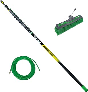 UNGER Commercial Window Cleaner Waterfed Pole Kit - nLITE Carbon 16K 40' Waterfed Pole Starter Set with Brush & Hose - C12BH