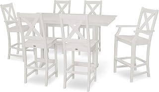 Polywood Braxton 7-Piece Farmhouse Trestle Bar Set in White