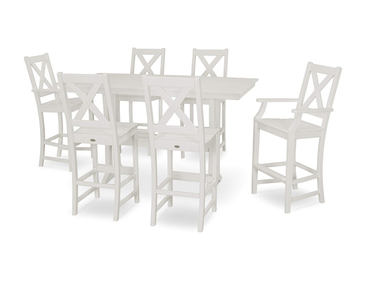 ® Braxton 7-Piece Farmhouse Trestle Bar Set in White by Polywood – Onesize, High Density Polyethylene, White, Model PWS512-1-WH