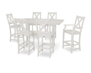 ® Braxton 7-Piece Farmhouse Trestle Bar Set in White by Polywood – Onesize, High Density Polyethylene, White, Model PWS512-1-WH