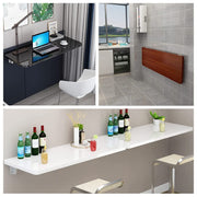 Wall Mounted Folding Table Space-Saving Drop-Leaf Wood Table Versatile Floating Desk & Laundry Workbench for Smals Ideal Wall Hanging Kitchen Table for Home Office & Dining Room