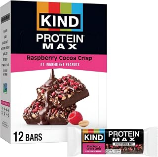 KIND Protein MAX Bars, Raspberry Cocoa Crisp, High Protein Snacks, 12 ct