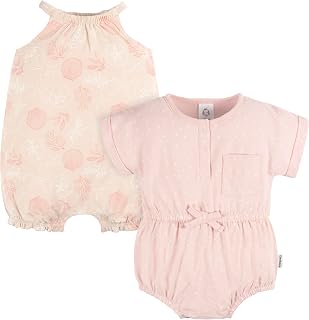 Gerber Baby Girls Sleeveless and Short Sleeve Romper Set