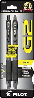 PILOT G2 Premium Rolling Ball Gel Pens, 1.0 mm, Black Ink, 2-Pack
