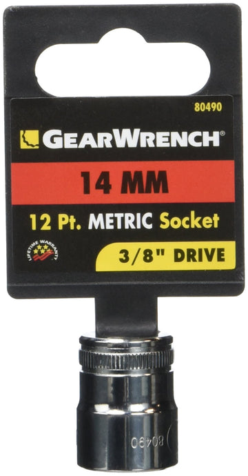 3/8" Drive Standard Metric Socket 14mm by GEARWRENCH – 0.984 in, Alloy Steel, Full Polish Chrome, Model 80490
