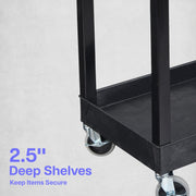 32" x 18" Tub Storage Cart 2 Shelves - Black by Luxor – 32"W x 18"D, Plastic, Black, Model EC11-B