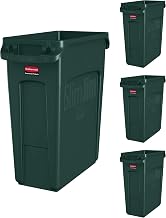 Rubbermaid Commercial Products Slim Jim Trash/Garbage Can with Venting Channels, 16-Gallon, Green, for Kitchen/Office/Workspace, Pack of 4