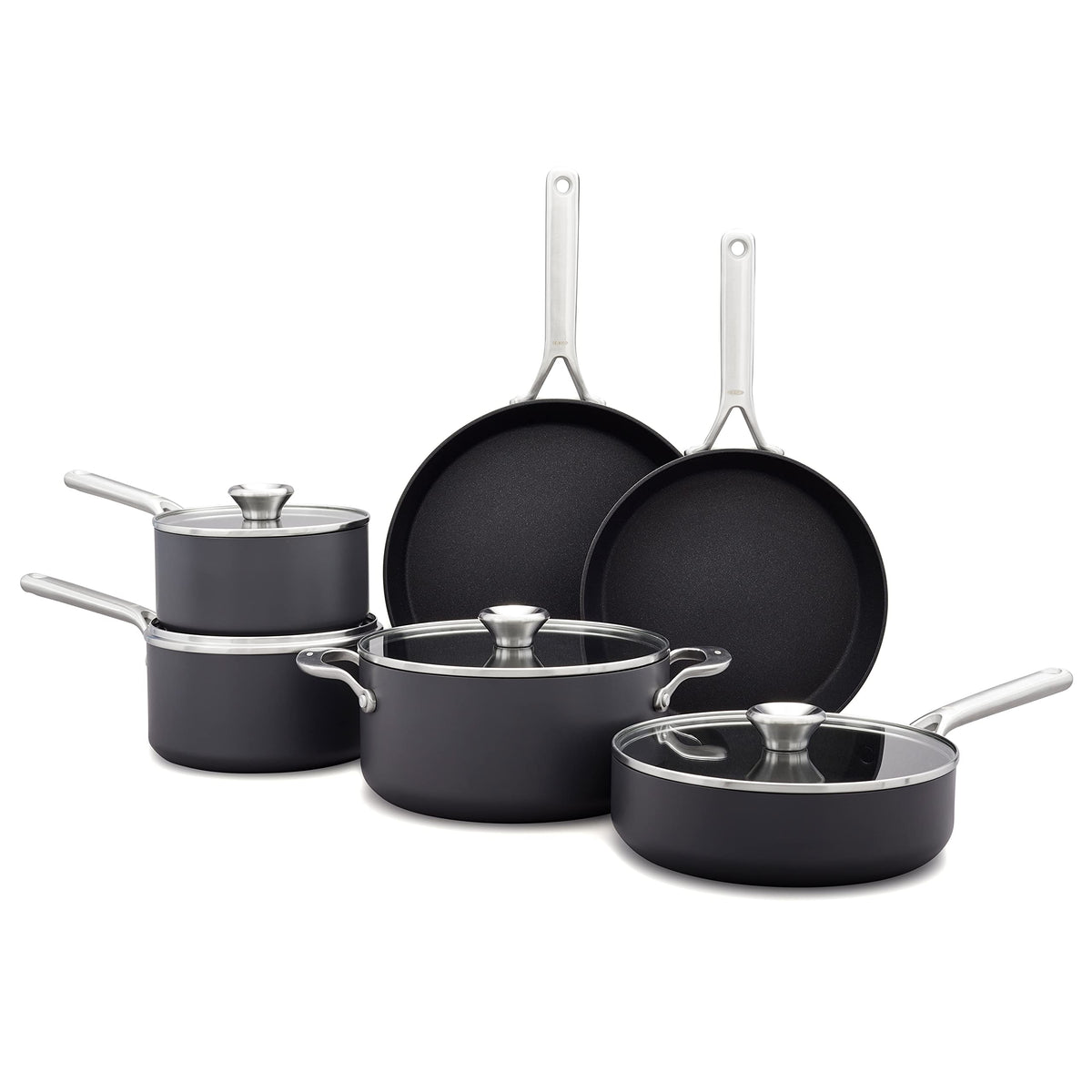 OXO Pots and Pans Set + PFAS-Free / 10-Piece Cookware Pots and Pans Set / Black Cookware Sets
