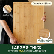 Kikcoin Bamboo Cutting Board, Extra Large 24 x 18 Inch, Natural