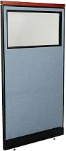 Global Industrial 36-1/4"W x 65-1/2"H Deluxe Office Partition Panel with Partial Window & Pass-Thru Cable, Blue