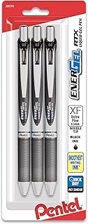 Pentel EnerGel RTX Retractable Liquid Gel Pen, (0.3mm), Extra Fine Line, Needle Tip, Black Ink, Pack of 3 (BLN73BP3A)