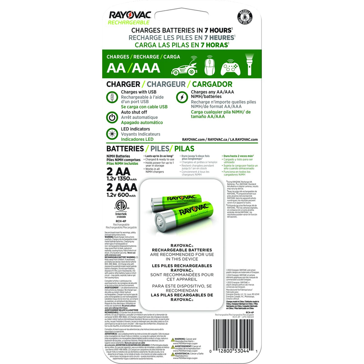 4 Position AA/AAA Charger w/ Batteries by Rayovac – 1 Count, Multicolor, Model PS1344BGEN