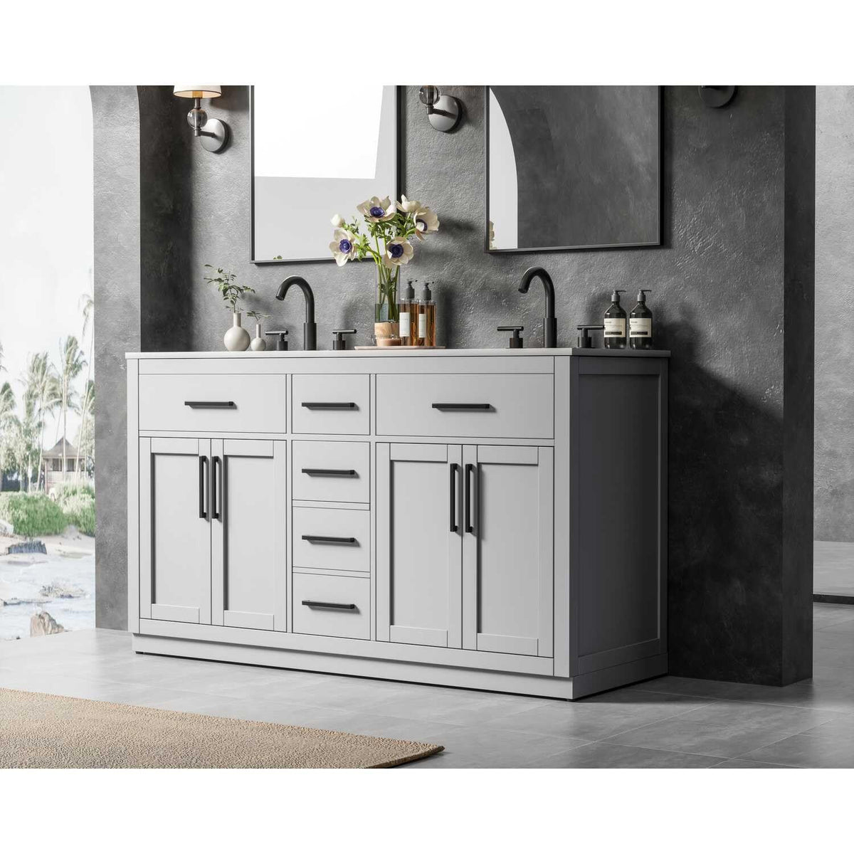Alden Bathroom Vanity Grey by Lighting Design – Wood, Grey, Model VF29760DGR