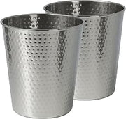 happimess Axel 2 Gal Hammered Steel Waste Bin 10", Polished Steel, Set of 2