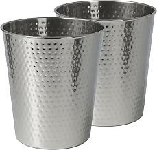 happimess Axel 2 Gal Hammered Steel Waste Bin 10", Polished Steel, Set of 2