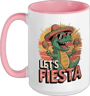 Let's Fiesta Ceramic Mug, Pink/White, 15oz