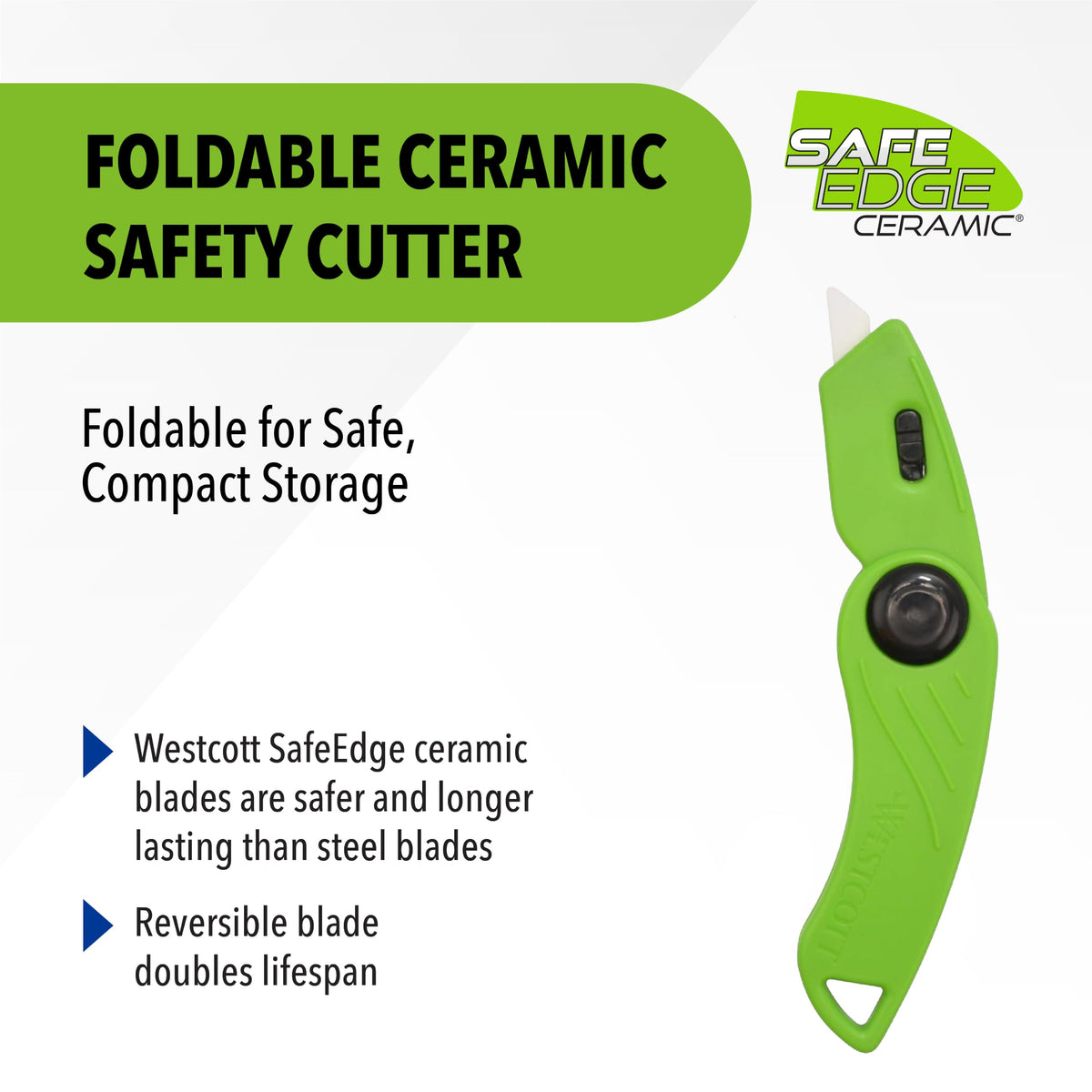 Foldable Ceramic Utility Cutter by Westcott – Pack of 1, Ceramic, Green, Model 17966