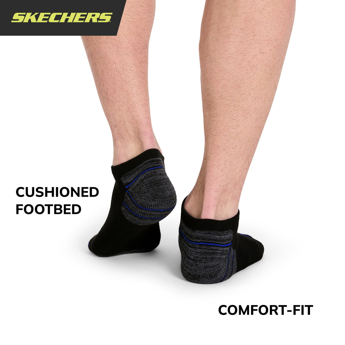 mens 6 Pack Low Cut Running Socks by Skechers – Cotton, Black, Pack of 6, Model S113984