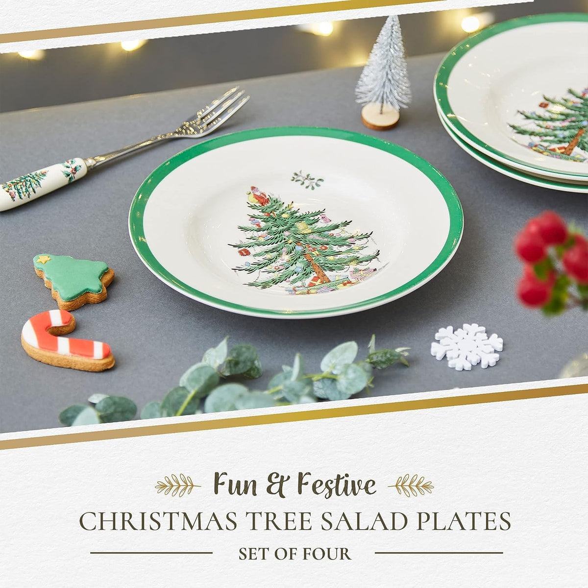 Spode Christmas Tree Salad Plates, Set of 4, 8 Inch