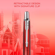 Jotter Ballpoint Pen | Special Edition | London Red with Chrome Trim | Medium Point | Blue Ink | Gift Box by Parker – 1 Count (Pack of 1), Metal, Blue, Model 2221603