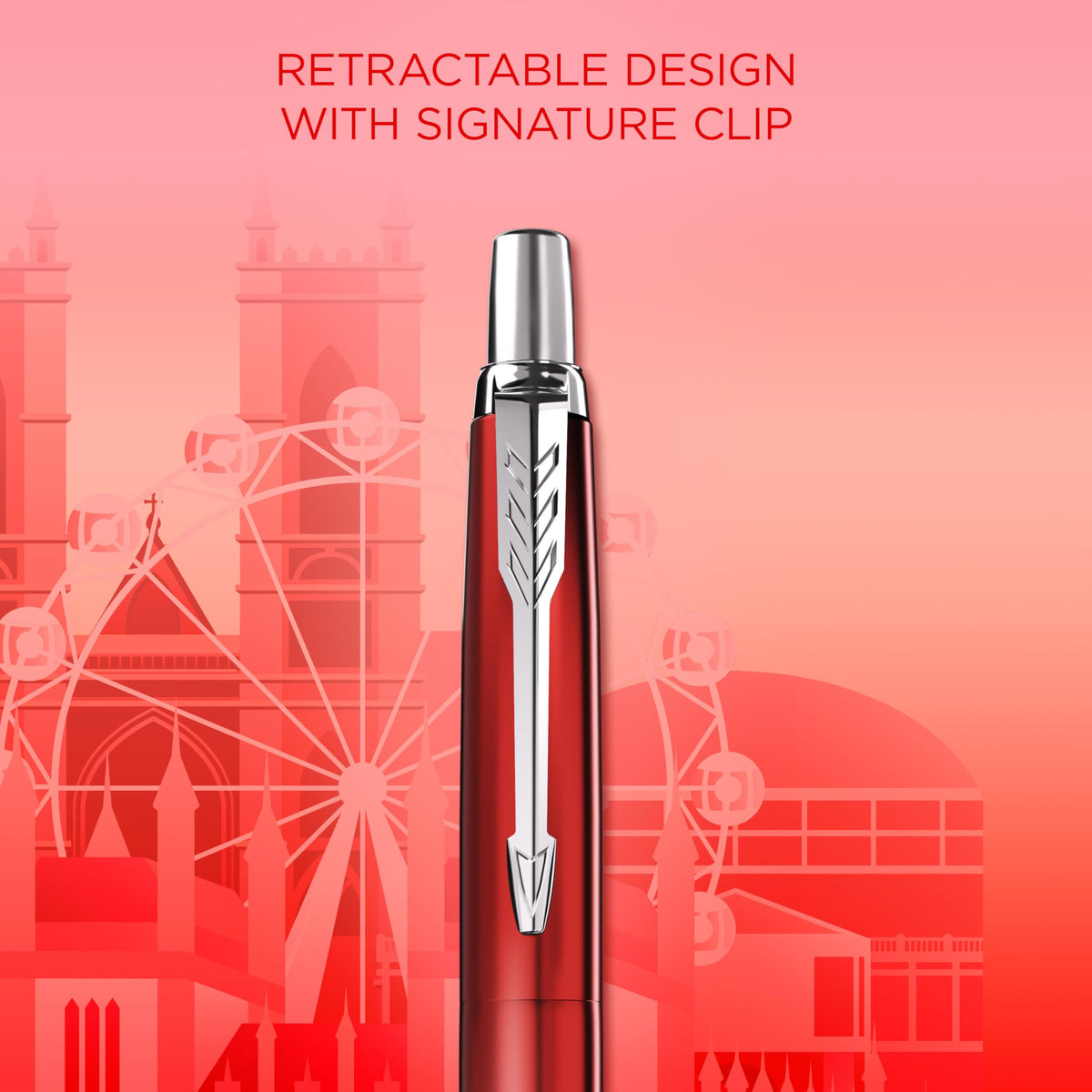 Jotter Ballpoint Pen | Special Edition | London Red with Chrome Trim | Medium Point | Blue Ink | Gift Box by Parker – 1 Count (Pack of 1), Metal, Blue, Model 2221603