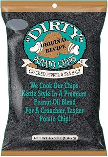 Dirty Kettle Chips Bag, Cracked Pepper and Sea Salt, 4.75 oz., 12 Count, 4.75 Ounce (Pack of 12) | Kettle-cooked dirty potato chips
