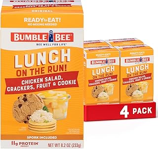 Bumble Bee Lunch On The Run! Chicken Salad Kit (Pack of 4) | Ready to Eat Easy-Open Canned Chicken Salad with Crackers, Cookie & Mixed Fruit - Shelf Stable & Convenient Protein Meal