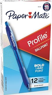 Paper Mate Profile Retractable Ballpoint Pens, Bold Point (1.4mm), Blue Ink, 12 Count - Writing, Office, Teacher Supplies