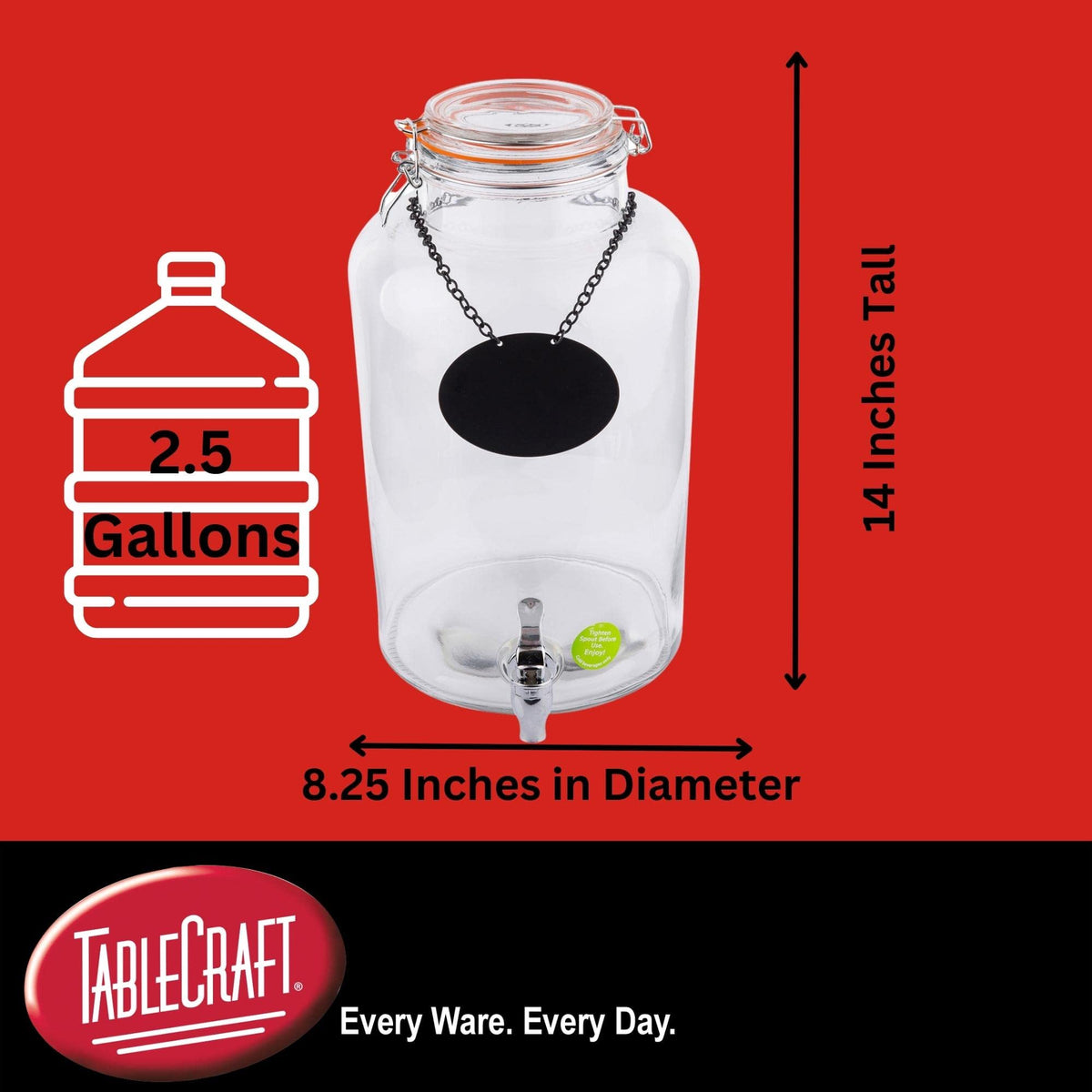 Glass Beverage Dispenser by Tablecraft – 2.5 gallons, Glass, Clear, Model BDG2000