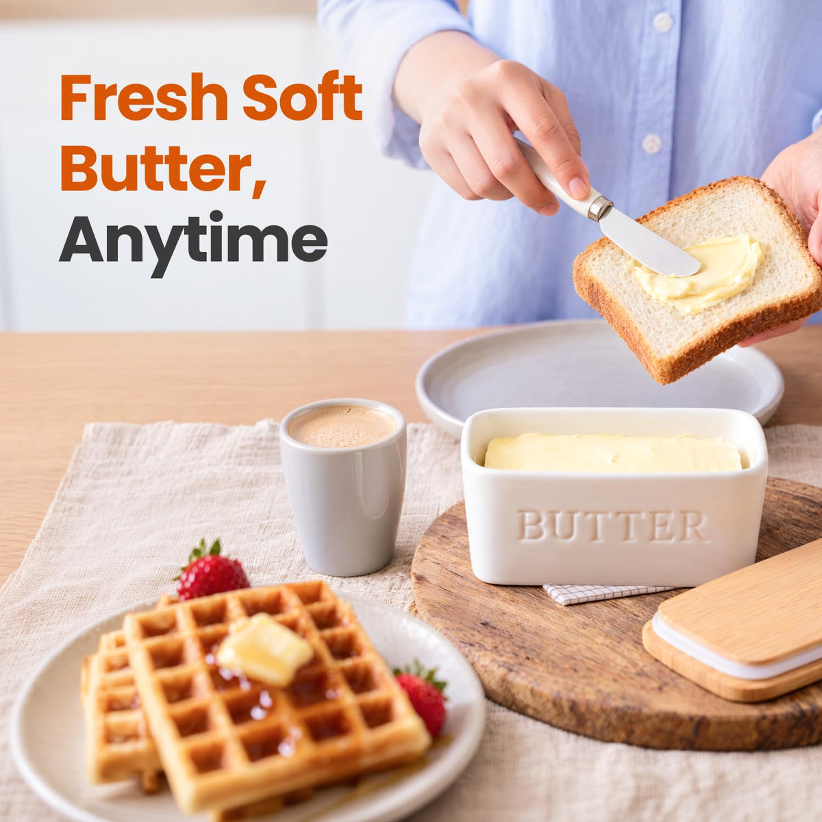Priority Chef Ceramic Butter Dish with Lid, Large Capacity, White