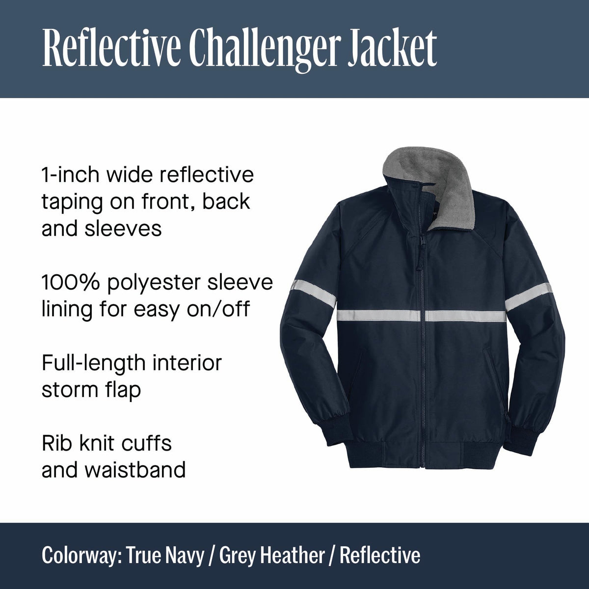 Challenger Jacket with Reflective Taping by Port Authority – 4X-Large, Nylon, True Navy/ Grey Heather/ Reflective, Model SNM-228233