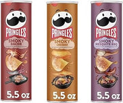 Pringles Potato Chips Trio Variety Set 5.5oz - 3 cans (Smoky Bacon, Smoky Cheddar, Smoky Mesquite BBQ)