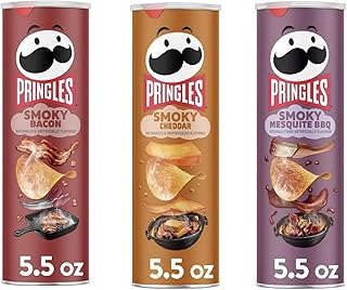 Pringles Potato Chips Trio Variety Set 5.5oz - 3 cans (Smoky Bacon, Smoky Cheddar, Smoky Mesquite BBQ)