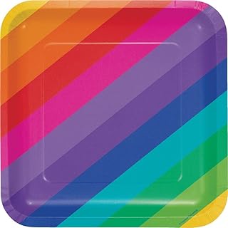 Creative Converting 8 Count Square Paper Plates, 9", Rainbow -