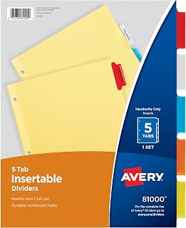 Avery Insertable Dividers, 5-Tab, Multicolor, 1 Set