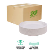 Compostable Vanguard 9" Paper Plates by ECO PRODUCTS – 9", molded fiber, White, Pack of 500, Model EP-P013NFA