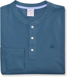Brooks Brothers Men's Classic Fit All Cotton Long Sleeve Tonal Henley Tee T-Shirt,