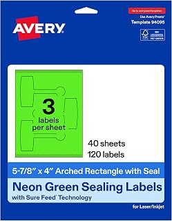 Avery Printable Sealing Labels, 5-7/8" x 4", Neon Green, Sure Feed Technology, Print-to-The-Edge Capability, Laser/Inkjet Printer Compatible, 120 Total